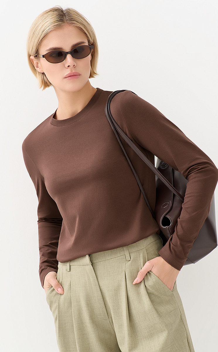 OmT_D1631 Лонгслив женский прямого кроя, CO+EL, OMSA