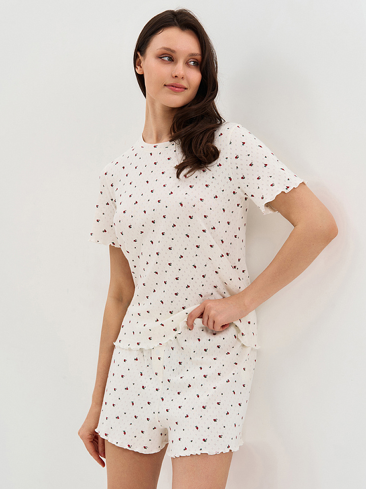    OmD 0260D POINTELLE PRINT Пижама жен. (Футболка+Шорты с гульфиком), СО, OMSA