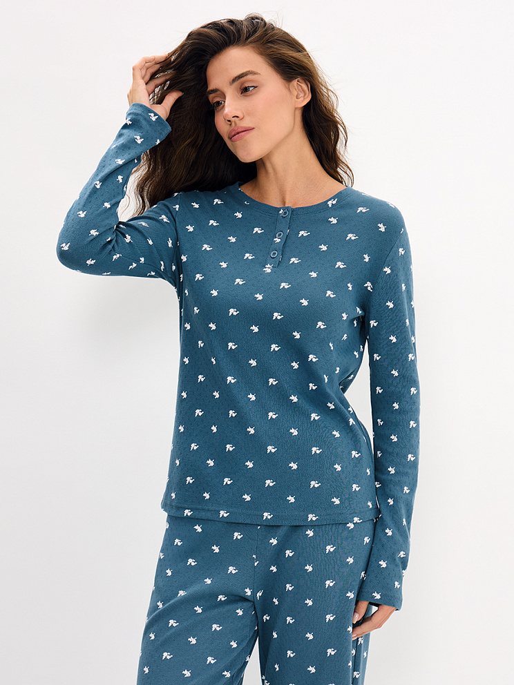     OmD 0244D POINTELLE PRINT AW26 Пижама жен. (Лонгслив+Брюки), СО, OMSA
