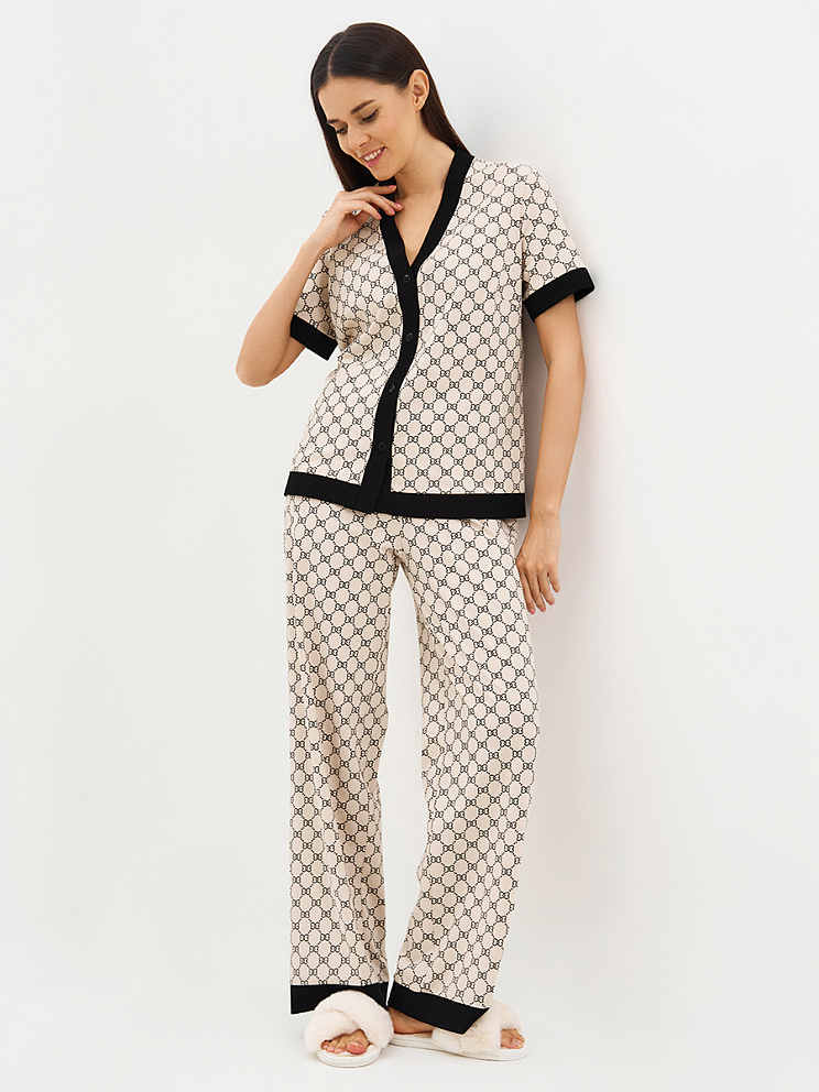 OmD 0244D ALTA MODA Пижама принт. жен. (Рубашка кор.рукав+Брюки прямые), CO, OMSA