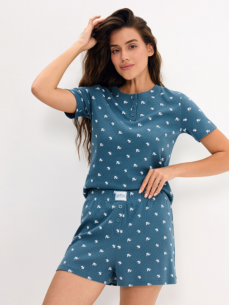     OmD 0260D POINTELLE PRINT AW26 Пижама жен. (Футболка+Шорты), СО, OMSA