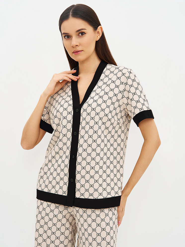 OmD 0244D ALTA MODA Пижама принт. жен. (Рубашка кор.рукав+Брюки прямые), CO, OMSA