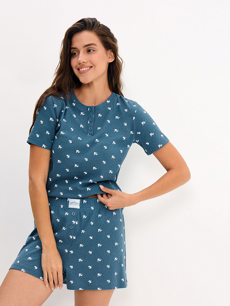     OmD 0260D POINTELLE PRINT AW26 Пижама жен. (Футболка+Шорты), СО, OMSA