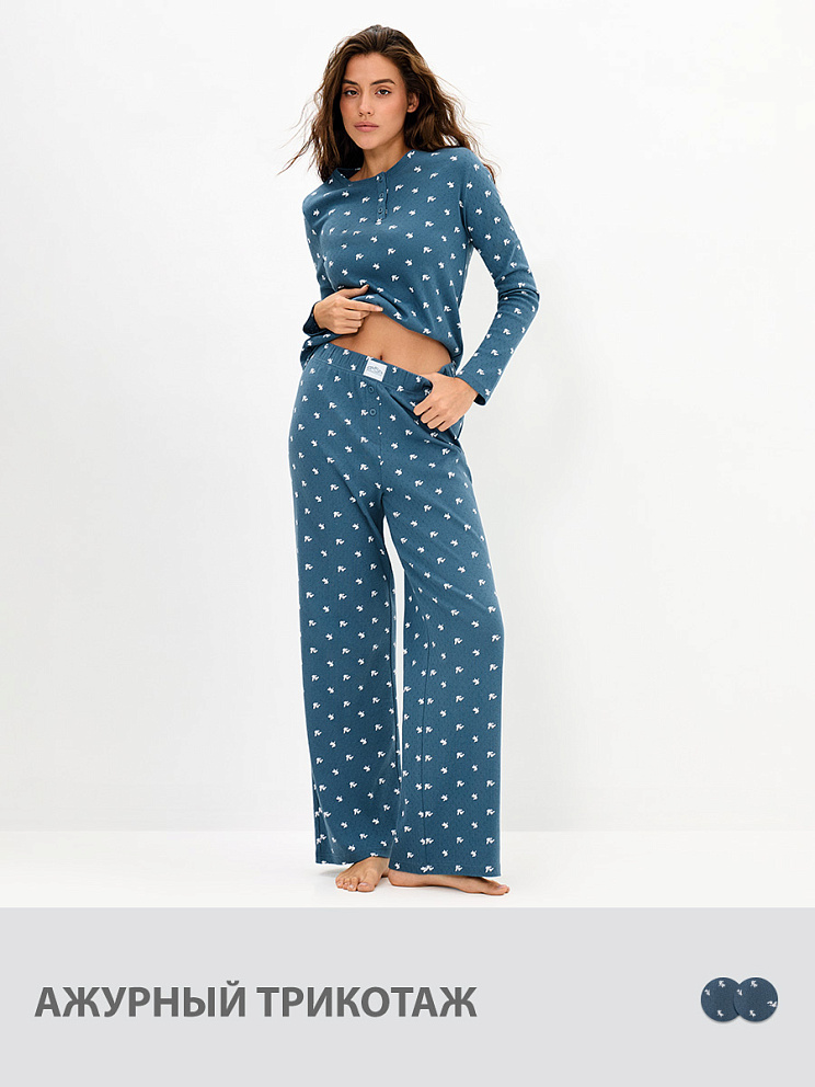     OmD 0244D POINTELLE PRINT AW26 Пижама жен. (Лонгслив+Брюки), СО, OMSA