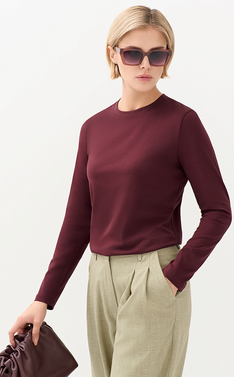 OmT_D1631 Лонгслив женский прямого кроя, CO+EL, OMSA