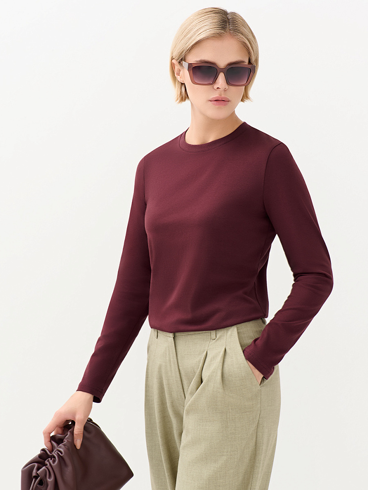 OmT_D1631 Лонгслив женский прямого кроя, CO+EL, OMSA