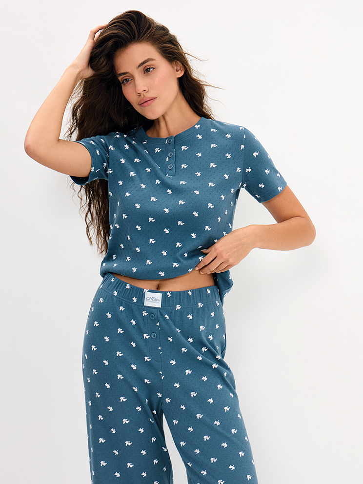     OmD 0250D POINTELLE PRINT AW26 Пижама жен. (Футболка+Брюки), СО, OMSA