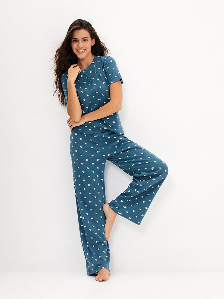     OmD 0250D POINTELLE PRINT AW26 Пижама жен. (Футболка+Брюки), СО, OMSA