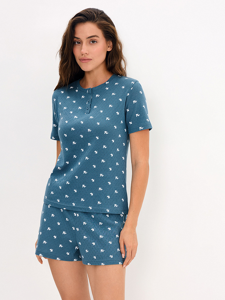    OmD 0260D POINTELLE PRINT AW26 Пижама жен. (Футболка+Шорты), СО, OMSA