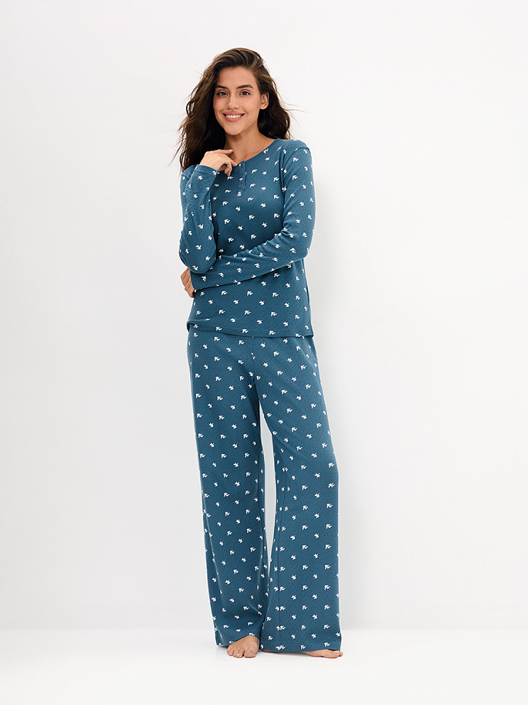     OmD 0244D POINTELLE PRINT AW26 Пижама жен. (Лонгслив+Брюки), СО, OMSA