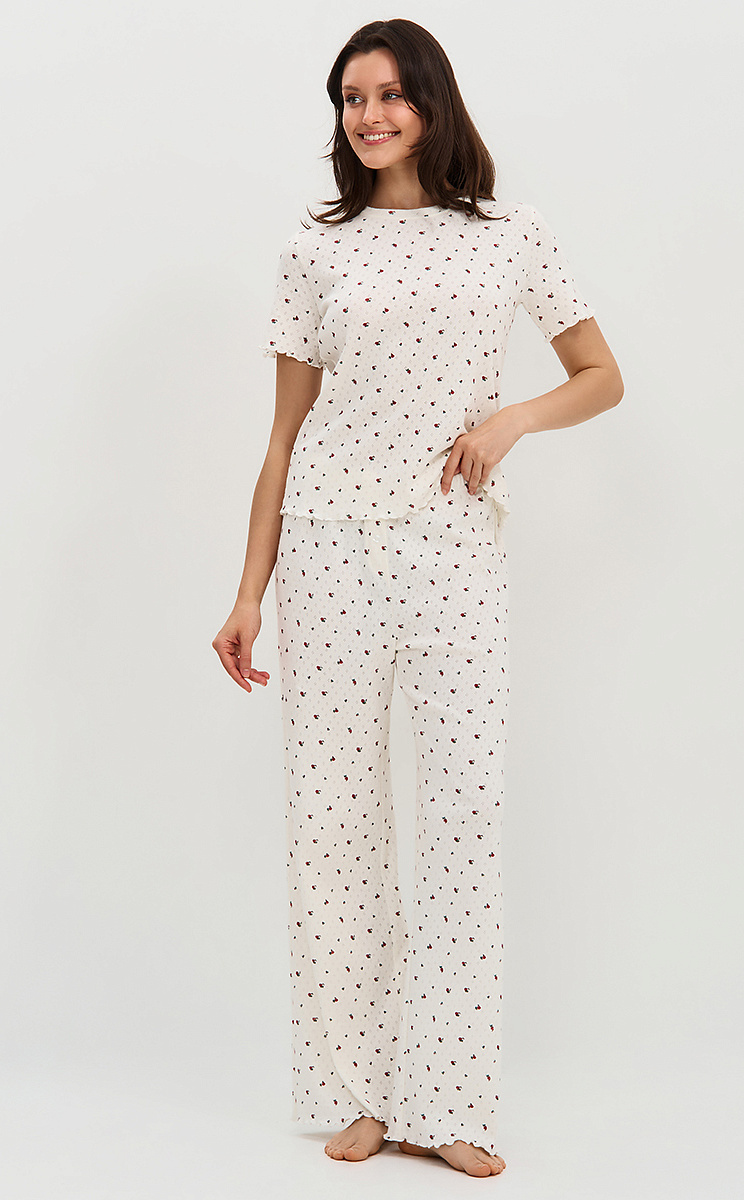    OmD 0250D POINTELLE PRINT Пижама жен. (Футболка+Брюки широкие с гульфиком), СО, OMSA
