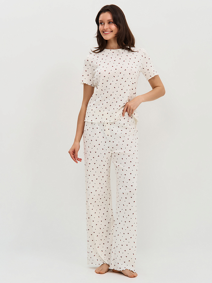    OmD 0250D POINTELLE PRINT Пижама жен. (Футболка+Брюки широкие с гульфиком), СО, OMSA