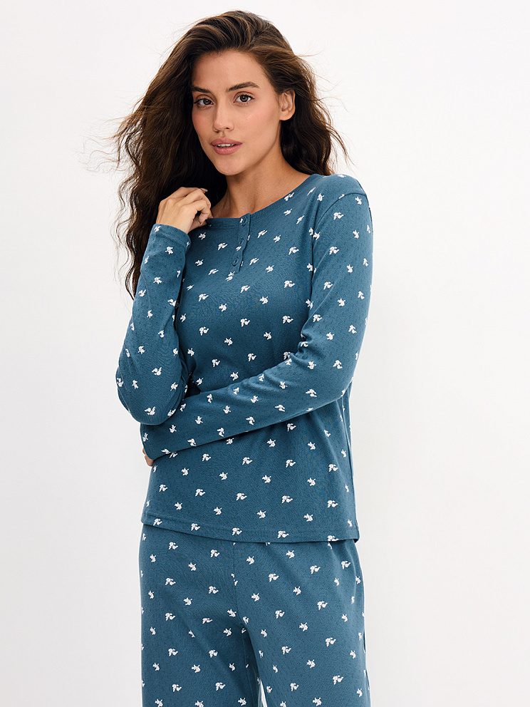     OmD 0244D POINTELLE PRINT AW26 Пижама жен. (Лонгслив+Брюки), СО, OMSA