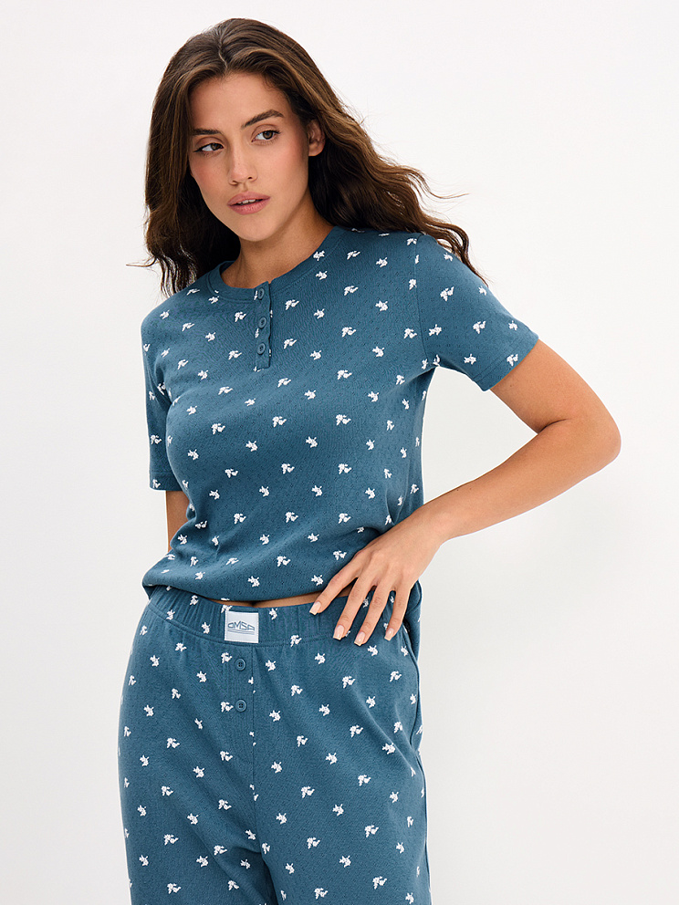     OmD 0250D POINTELLE PRINT AW26 Пижама жен. (Футболка+Брюки), СО, OMSA