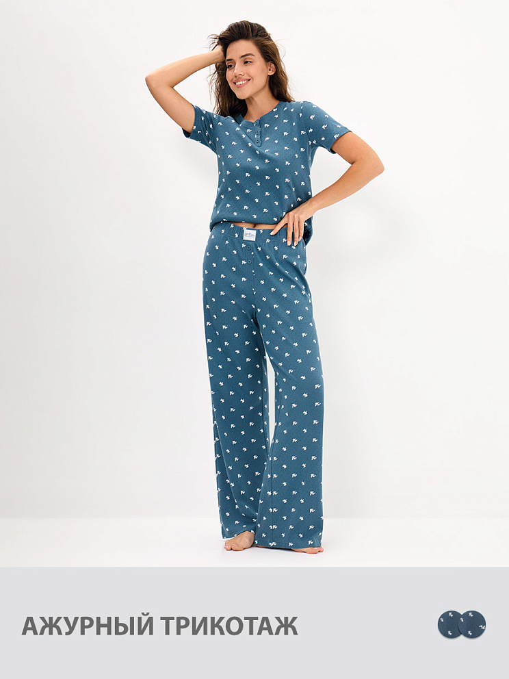     OmD 0250D POINTELLE PRINT AW26 Пижама жен. (Футболка+Брюки), СО, OMSA
