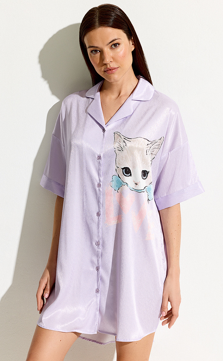 OmD 0617D CATS Рубашка пижамная OVERSIZE (спущенный рукав 3/4), OMSA