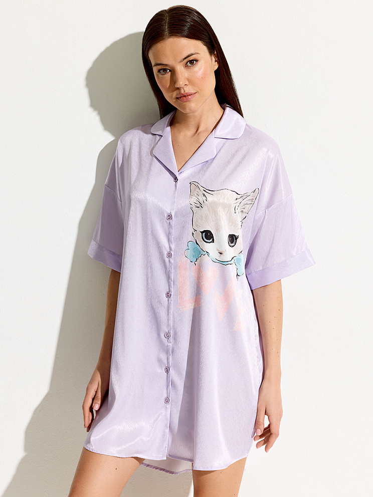 OmD 0617D CATS Рубашка пижамная OVERSIZE (спущенный рукав 3/4), OMSA