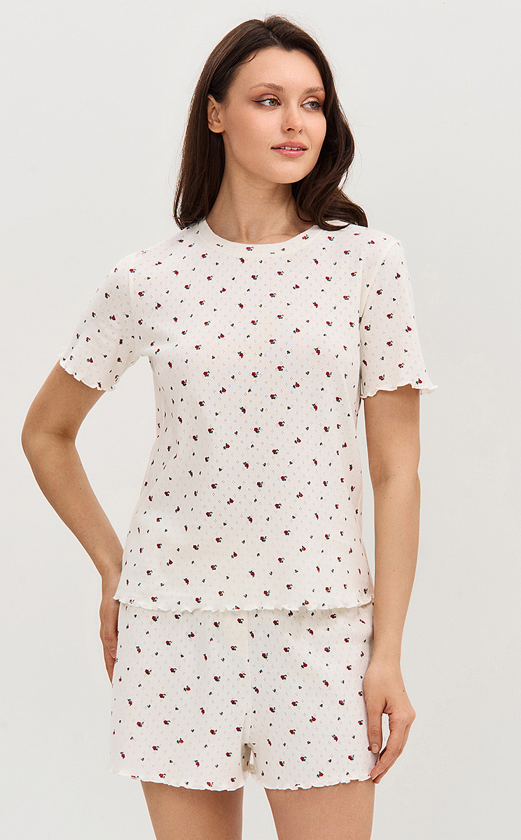    OmD 0260D POINTELLE PRINT Пижама жен. (Футболка+Шорты с гульфиком), СО, OMSA