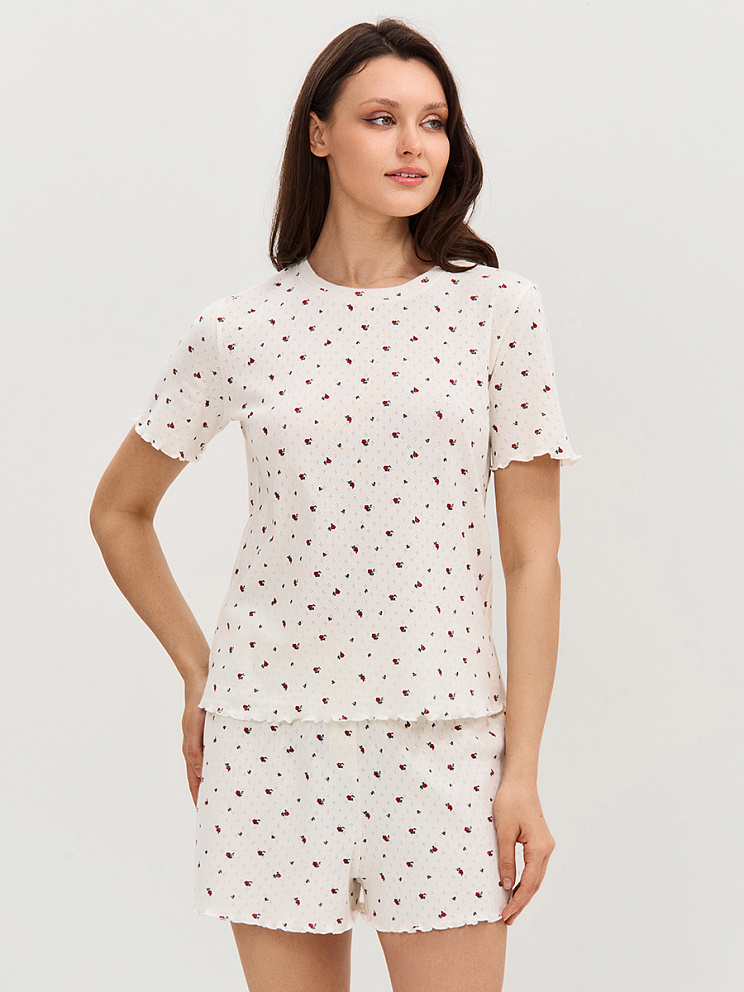    OmD 0260D POINTELLE PRINT Пижама жен. (Футболка+Шорты с гульфиком), СО, OMSA