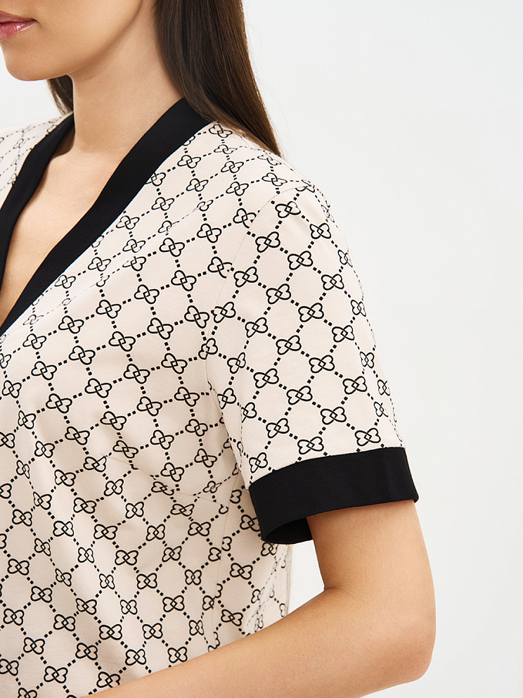 OmD 0244D ALTA MODA Пижама принт. жен. (Рубашка кор.рукав+Брюки прямые), CO, OMSA