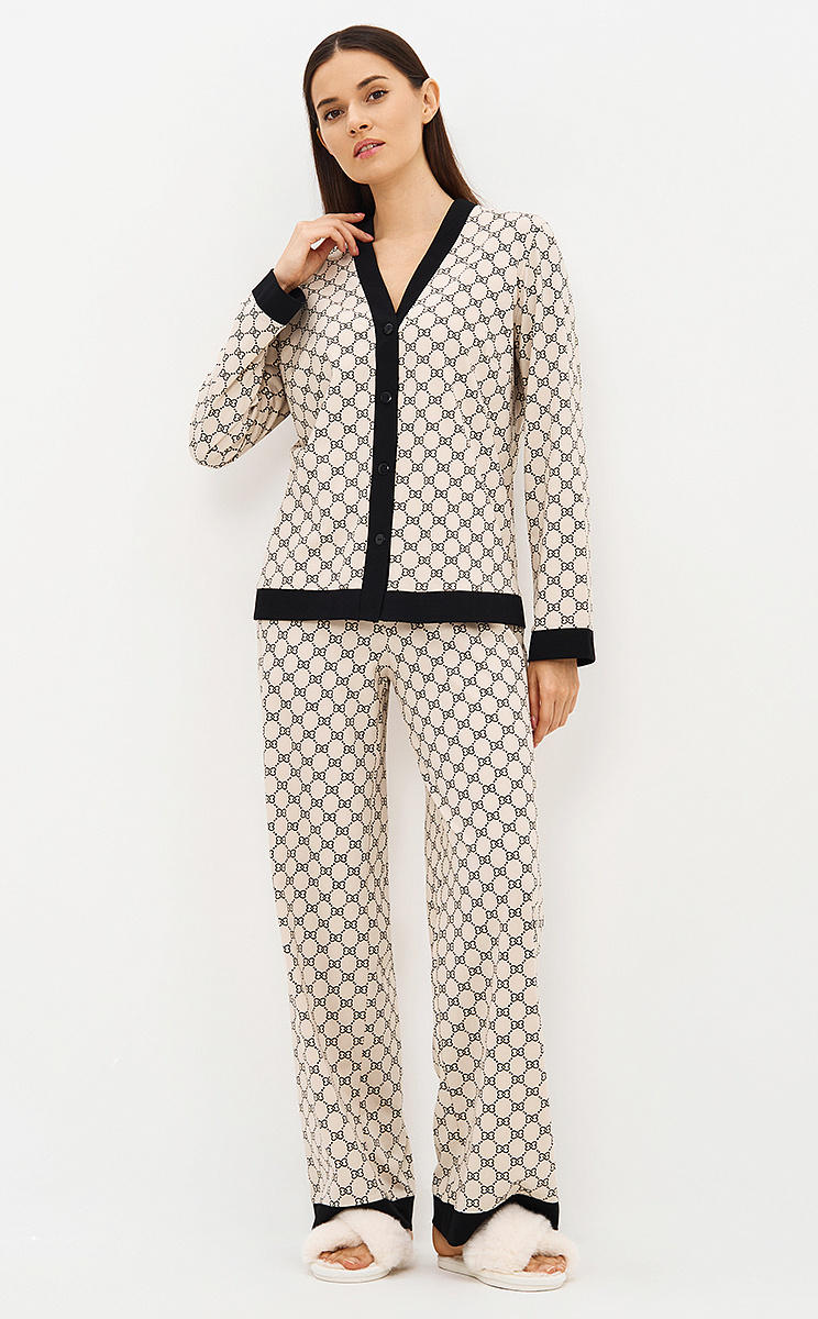 OmD 0232D ALTA MODA Пижама принт. жен. (Рубашка+Брюки прямые), CO, OMSA