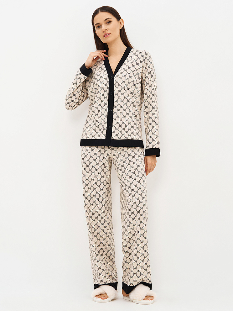 OmD 0232D ALTA MODA Пижама принт. жен. (Рубашка+Брюки прямые), CO, OMSA