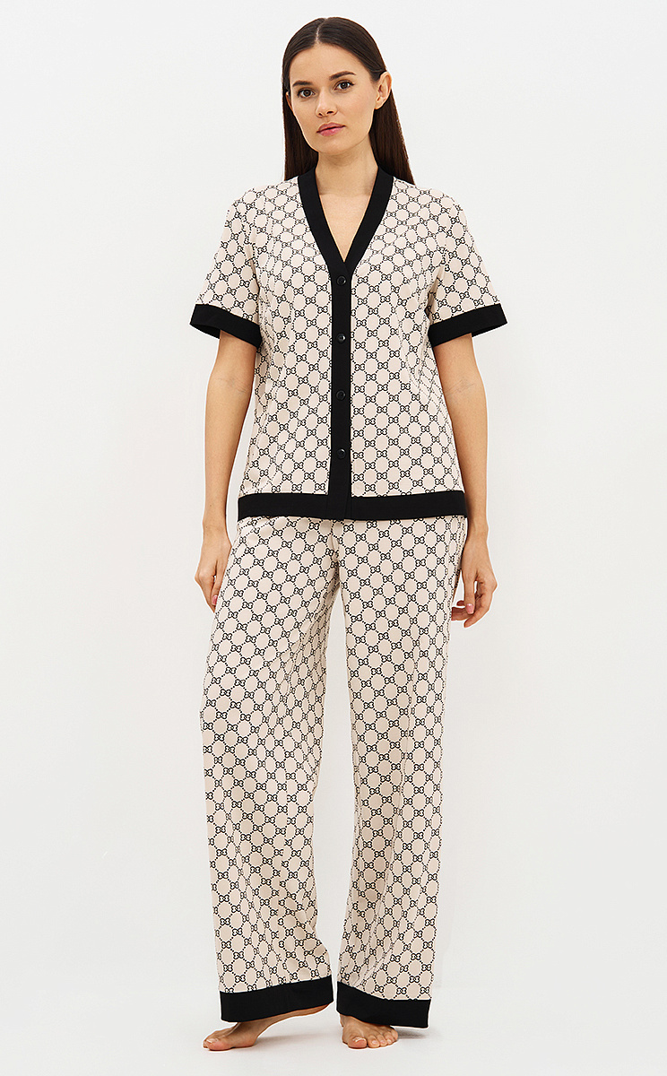 OmD 0244D ALTA MODA Пижама принт. жен. (Рубашка кор.рукав+Брюки прямые), CO, OMSA