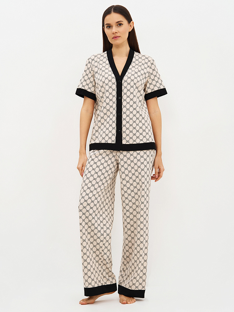 OmD 0244D ALTA MODA Пижама принт. жен. (Рубашка кор.рукав+Брюки прямые), CO, OMSA