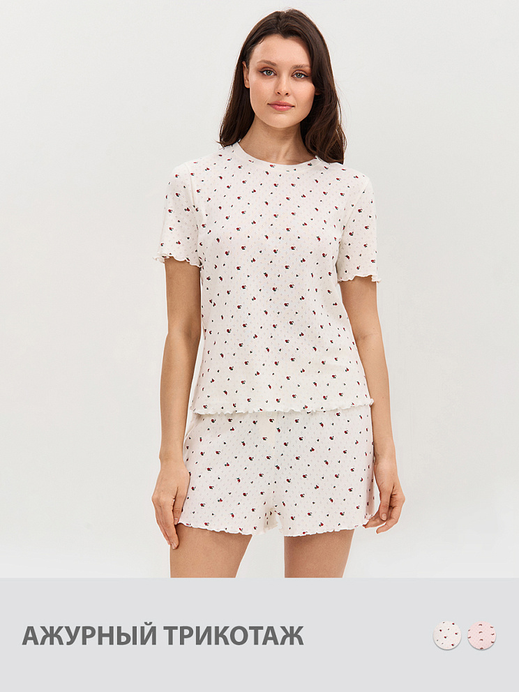    OmD 0260D POINTELLE PRINT Пижама жен. (Футболка+Шорты с гульфиком), СО, OMSA