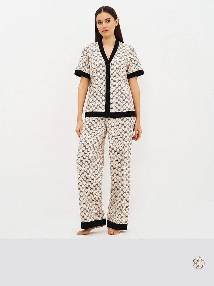 OmD 0244D ALTA MODA Пижама принт. жен. (Рубашка кор.рукав+Брюки прямые), CO, OMSA