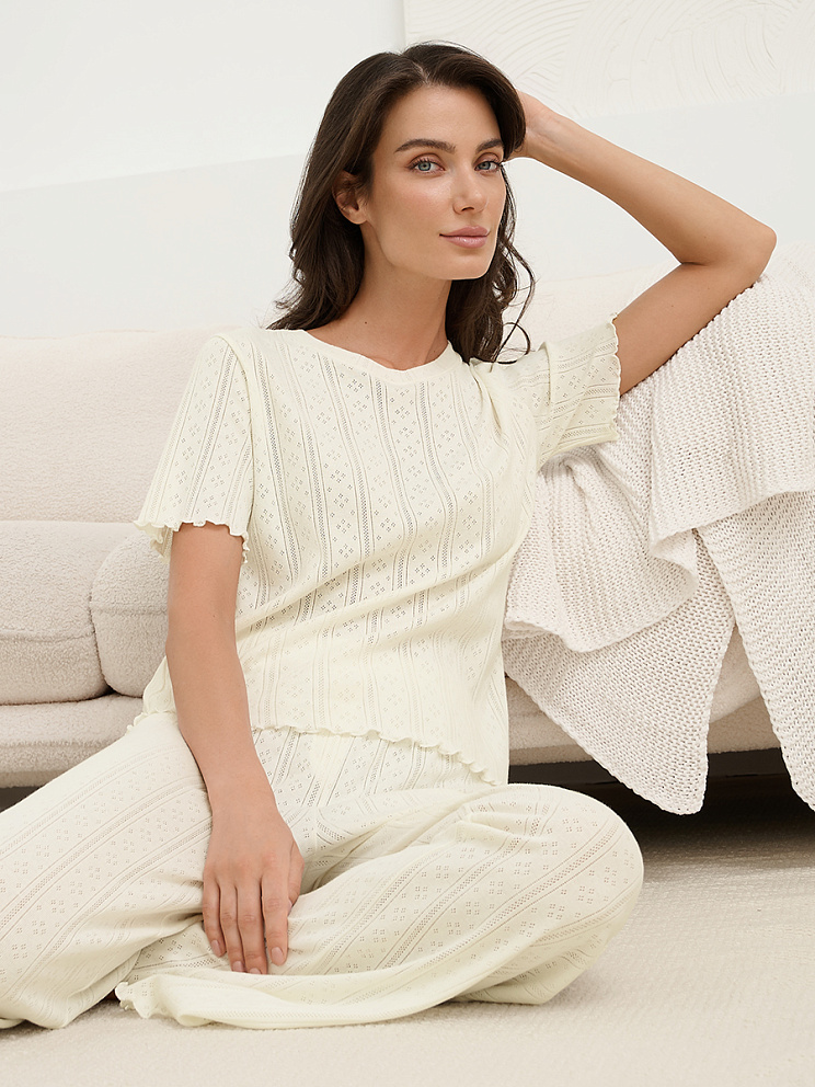 OmD 0250D POINTELLE Пижама жен. (Футболка+Брюки широкие с гульфиком), СО, OMSA