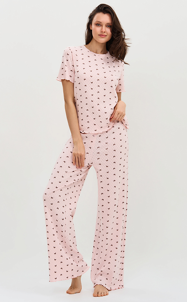    OmD 0250D POINTELLE PRINT Пижама жен. (Футболка+Брюки широкие с гульфиком), СО, OMSA