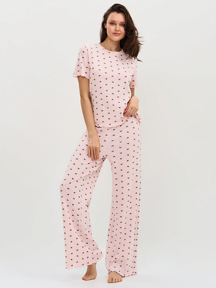    OmD 0250D POINTELLE PRINT Пижама жен. (Футболка+Брюки широкие с гульфиком), СО, OMSA
