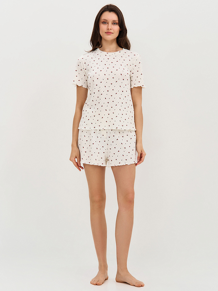    OmD 0260D POINTELLE PRINT Пижама жен. (Футболка+Шорты с гульфиком), СО, OMSA