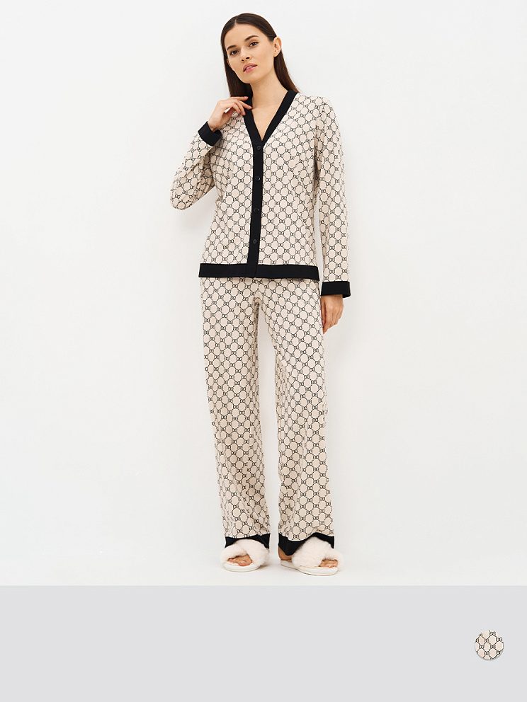 OmD 0232D ALTA MODA Пижама принт. жен. (Рубашка+Брюки прямые), CO, OMSA