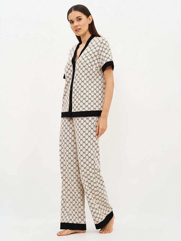 OmD 0244D ALTA MODA Пижама принт. жен. (Рубашка кор.рукав+Брюки прямые), CO, OMSA