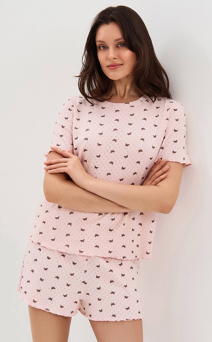    OmD 0260D POINTELLE PRINT Пижама жен. (Футболка+Шорты с гульфиком), СО, OMSA