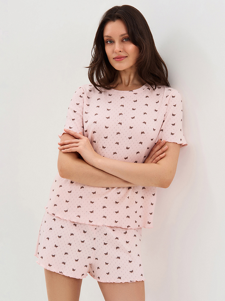    OmD 0260D POINTELLE PRINT Пижама жен. (Футболка+Шорты с гульфиком), СО, OMSA
