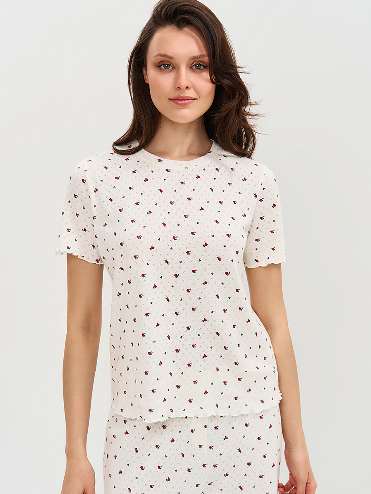    OmD 0250D POINTELLE PRINT Пижама жен. (Футболка+Брюки широкие с гульфиком), СО, OMSA